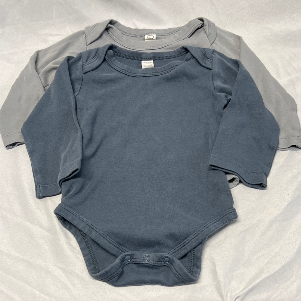 Colored Organics Blue and Gray Long Sleeve 2 Onesies Bundle Size 12-18 months